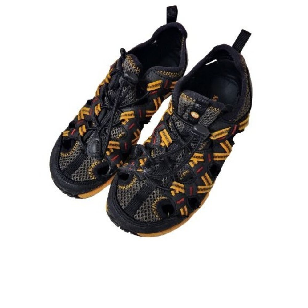Merrell Boys Hiking Walking Sandal SZ 2M Yellow Black Leather M-Hydro Chp Shan